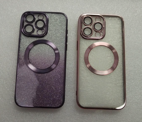 ESTUCHE ACRILICO APPEL IPHONE 15 PRO MAX MAGSAFE  METALICO ROSADO/MORADO