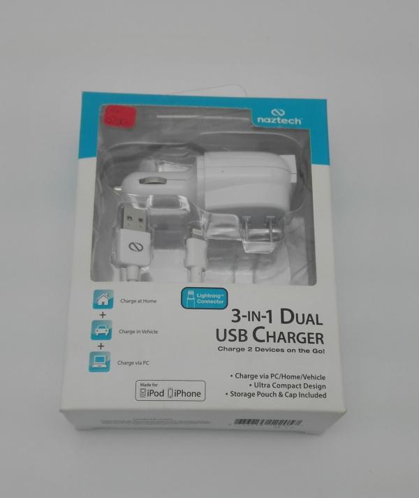 CARGDOR KIT 3 EN1 NAZTECH DUAL IPHONE 5 2A