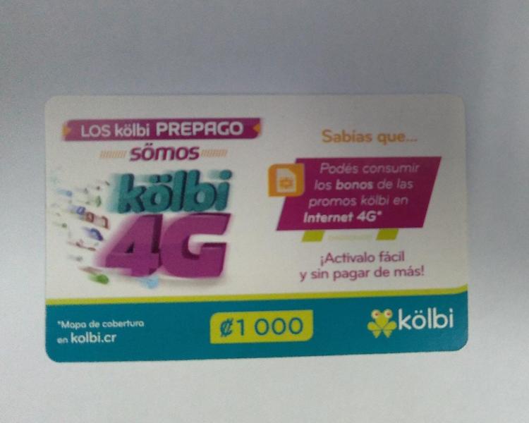 TARJETA RECARGA PRE PAGO KOLBI 1000 COLONES