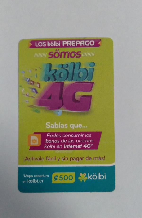 TARJETA RECARGA  PRE PAGO KOLBI 500 COLONES