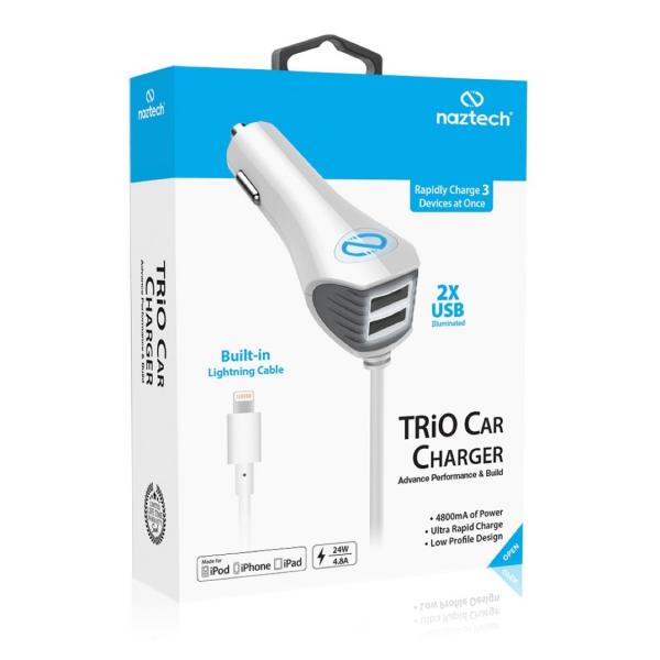 CARGADOR CARRO NAZTECH DUAL IPHONE LIGHTNING BLANCO
