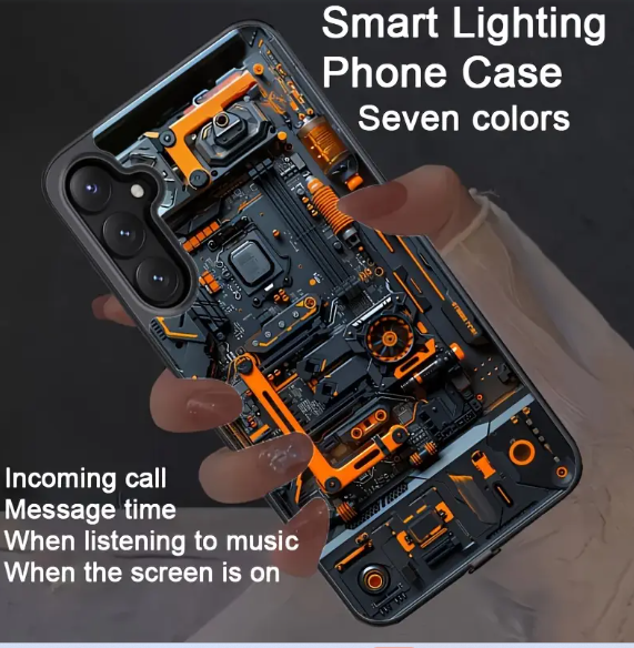 ESTUCHE CON ILUMINACION SAMSUNG GALAXY S24 ULTRA DEEP BLUE AZUL CON NARANJA