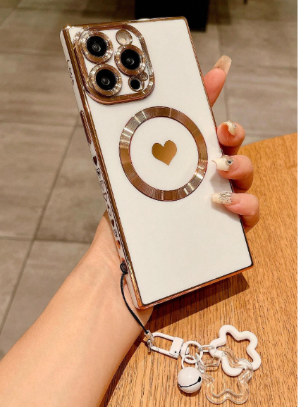 ESTUCHE DE SILICON 16 PRO CON LLAVERO BLANCO CON DORADO