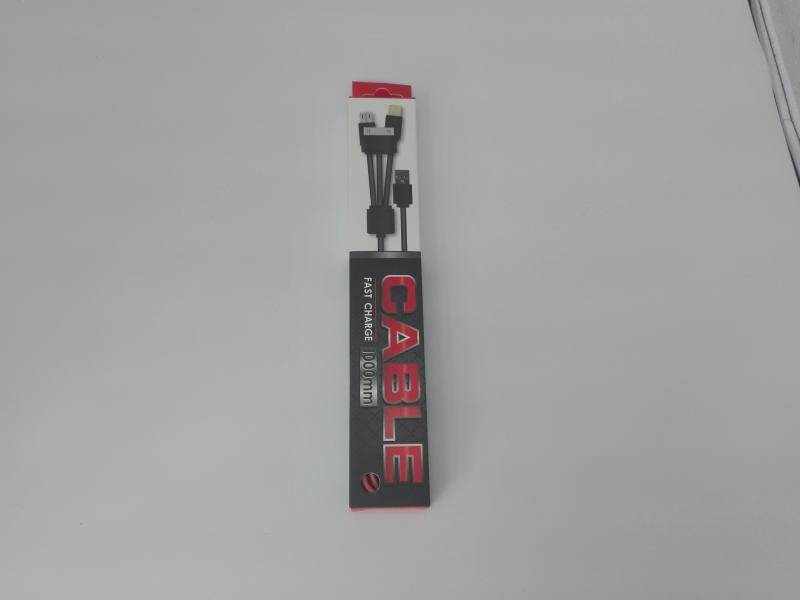 CABLE USB 3 EN 1 (LIGTHNING/MICROUSB /IPAD)  1000mm BLANCO