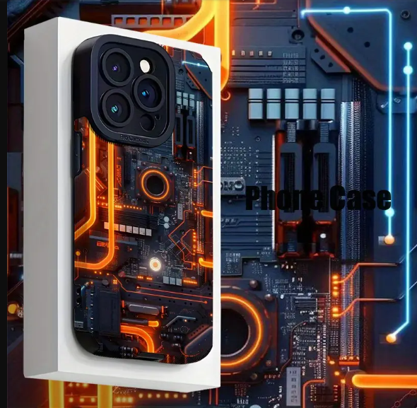 ESTUCHE CON ILUMINACION IPHONE 16 PRO MAX DEEP BLUE AZUL CON NARANJA