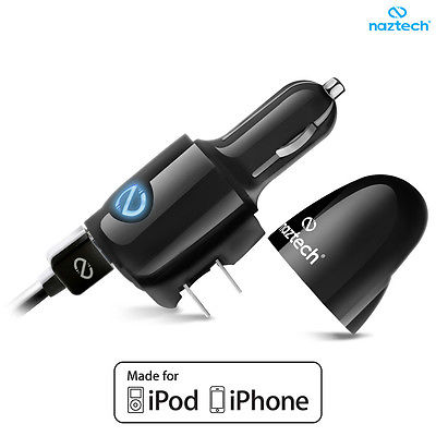 CARGADOR KIT 2 EN 1 NAZTECH DUAL USB Y  CARRO LIGHTNING NEGRO