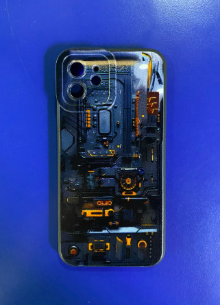 ESTUCHE IPHONE 12 AZUL Y NARANJA