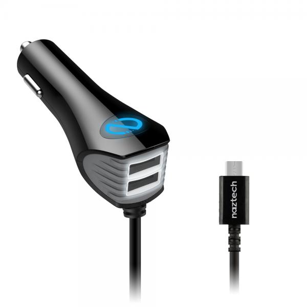CARGADOR CARRO NAZTECH X2 USB / Micro USB NEGRO