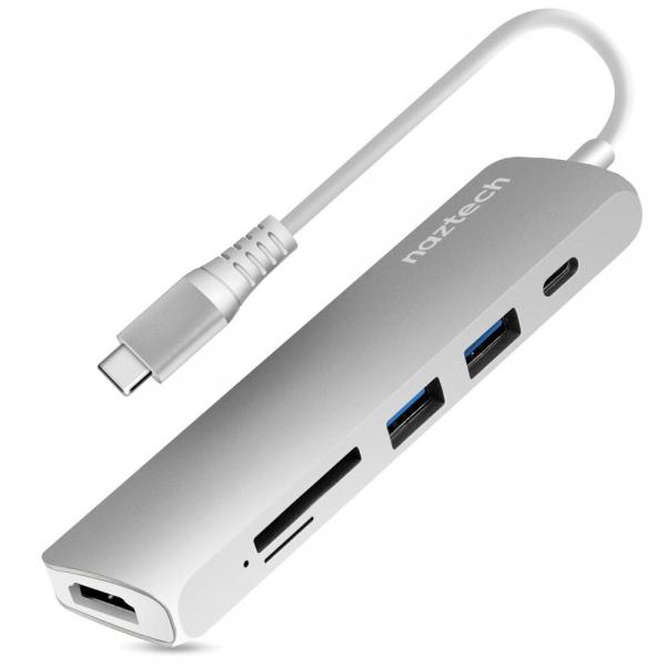 ADAPTADOR NAZTECH CENTRO DE PUERTOS  USB-C SILVER
