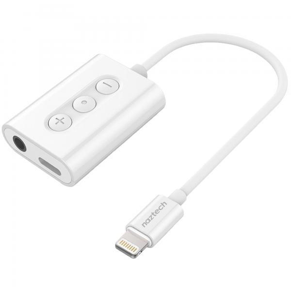 CABLE NAZTECH TIPO  LIGHTNING CON ENTRADA LIGHTNING A 3.5mm + ADAPATADOR CARGA BLANCO