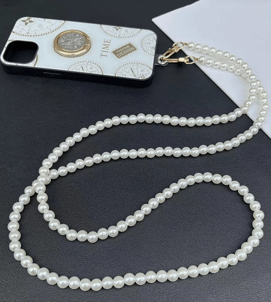 COLLAR DE PERLAS 1.5 MTS PARA CELULARES O BOLSOS BLANCA