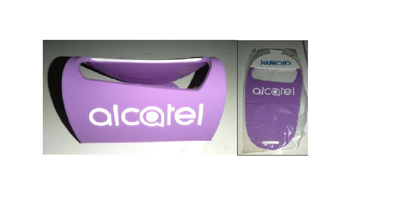 REGALIA PORTA TELEFONO DE GOMA ALCATEL MORADO/BLANCO