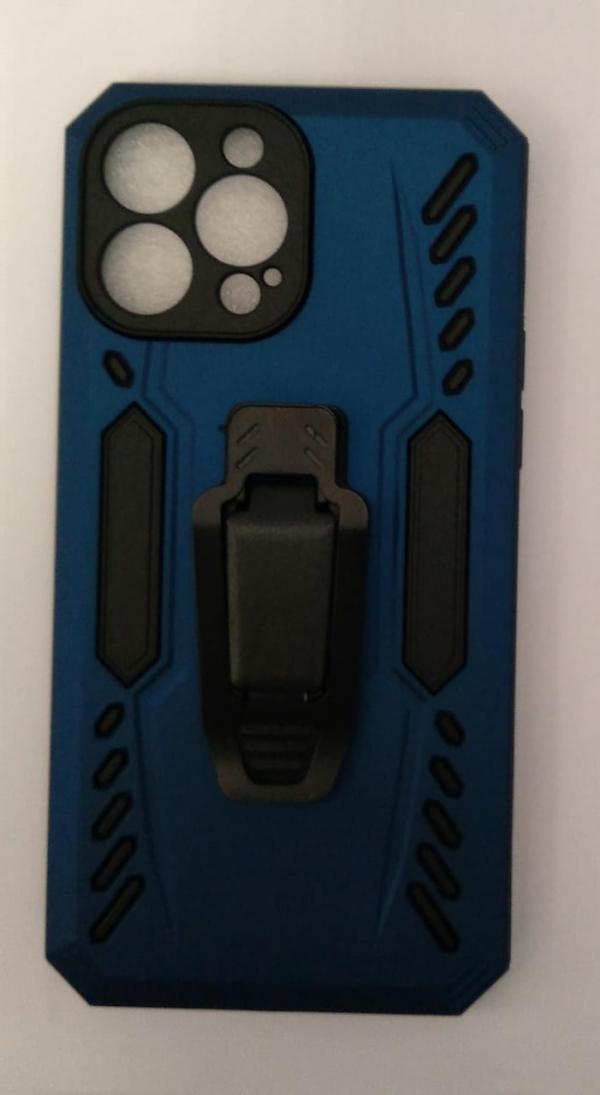 ESTUCHE ANTIGOLPE IPHONE 13 PRO MAX CON CLIP AZUL