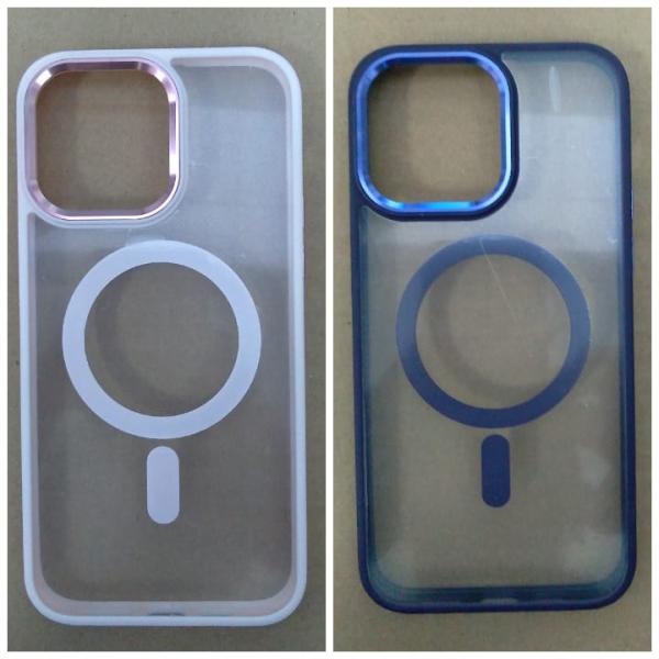 ESTUCHE IPHONE 14  PRO MAX MAGSAFE CON BORDE DE COLORES TRANSPARENTE