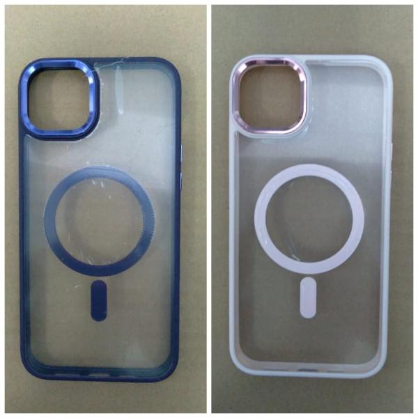 ESTUCHE IPHONE 14  PLUS CON BORDE DE COLORES TRANSPARENTE