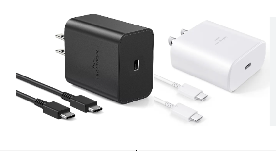 CARGADOR  COMPLETO SAMSUNG 45W SUPER CARGA RAPIDA CON CABLE TIPO C - C  BOLSA NEGRO / BLANCO