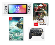 COMBO CONSOLA NINTENDO OLED BLANCA + CONTROL PRO ZELDA + 1 JUEGO ZELDA + AMIIBO ZELDA